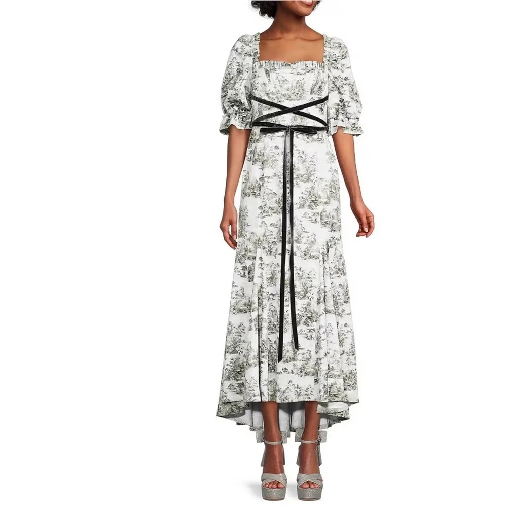 ANTONIO MELANI White and Green High Low Sundress - Picture 1 of 8